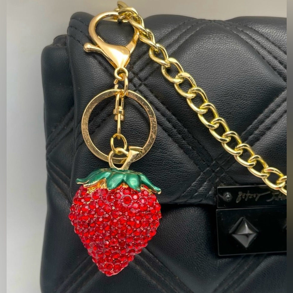 Strawberry Sparkle  Rhinestone Bag Charm  Keychain Brand New